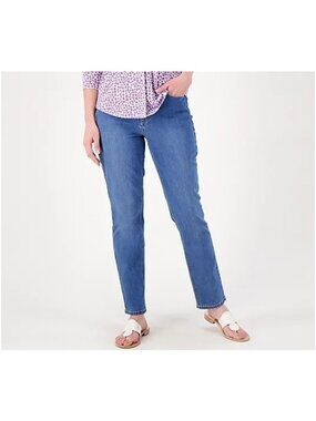 Susan Graver Jeans Size 2 Petite Stretch Denim Straight Leg Medium Wash Blue NEW